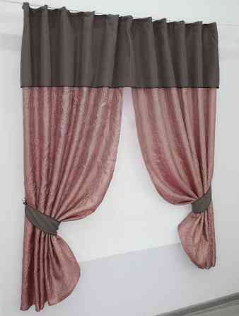 Кухонные шторы VR-Textil № 073к с ламбрекеном и подхватами розово-золотистый с какао 280х170 см (52-0366) Киев