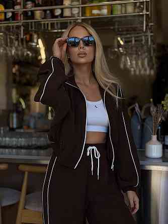 Женский стильный костюм двойка: кофта и штаны в спортивном стиле купра с бархатным напылением Шоколад, 42/44 Одесса