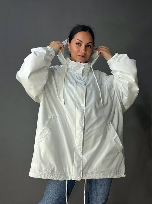Куртка женская Lady Yep 9096-1 оверсайз ветровка удлиненная с капюшоном, белый, one size Киев - изображение 19