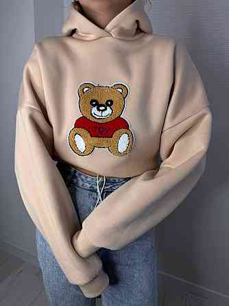 Жіноча стильна повсякденна худі з малюнком якісна тринитка на флісі Бежевий 2 Одеса