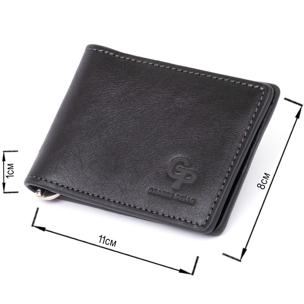 Стильне портмоне з затискачем для грошей без застібки GRANDE PELLE 11295 Чорне Київ - фото 6