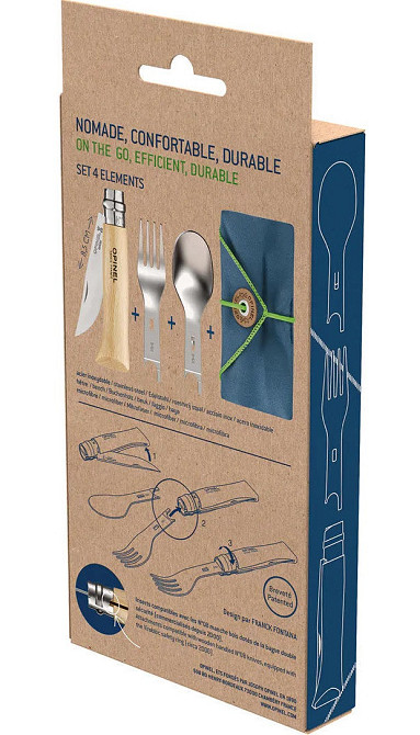 Набор 3в1 Складной Нож - Ложка - Вилка + салфетка для Opinel No.8 