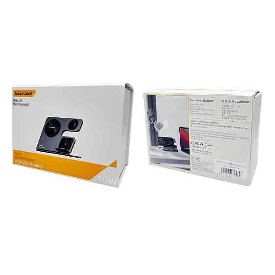 Бездротовий мультизарядний пристрій Essager Ruicheng desktop magnetic suction 15W (3 in 1) black Одеса