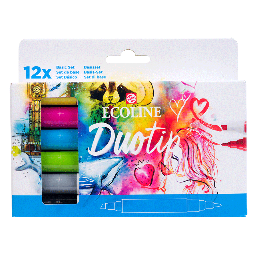Набір маркерів акварельних двосторонніх ECOLINE DUO TIP BASIC 12шт Royal Talens Київ - фото 1