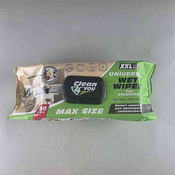 Серветки вологі 100 шт з клапаном для прибирання Clean4you з содою та оцтом (з екстр. Мильного горіху) (1 пачка) Харків