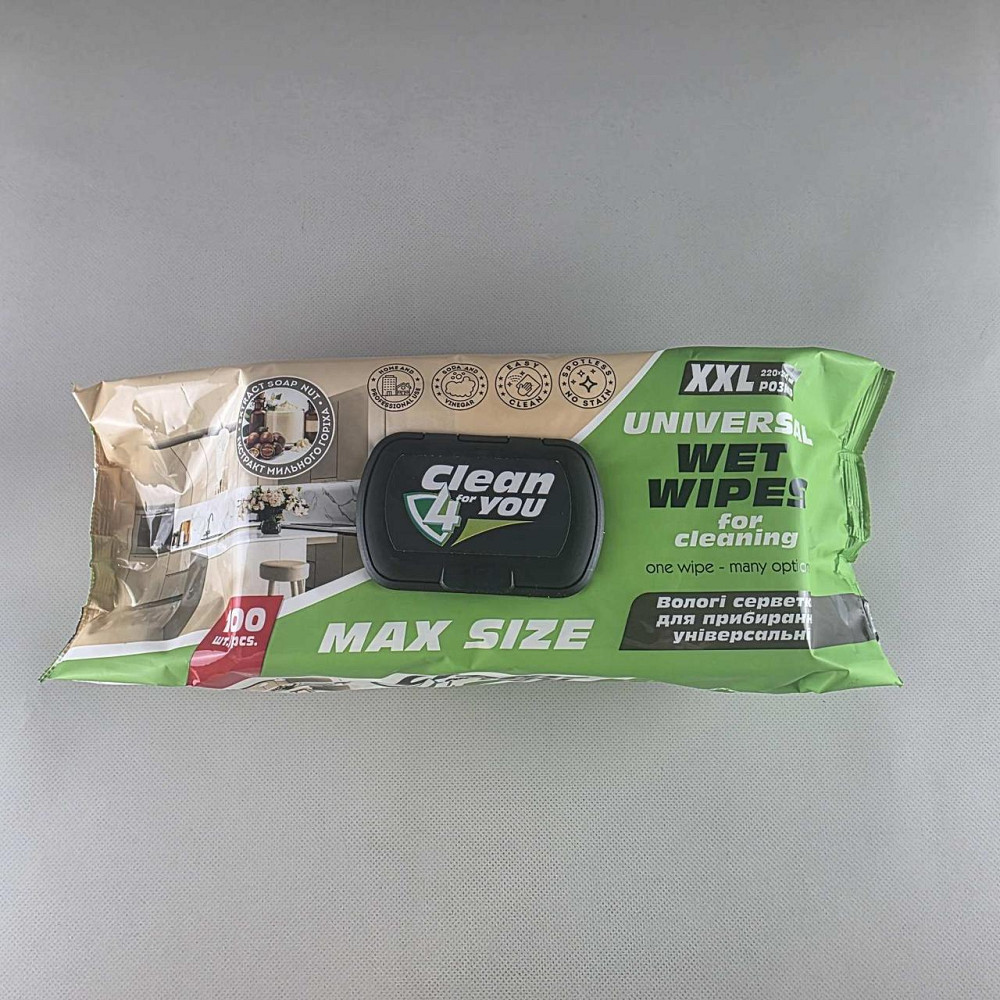 Влажная салфетка 100 шт с клапаном для уборки Clean4you с содой и уксусом (с экстр. мыльного ореха) (1 пачка) Харьков - изображение 3