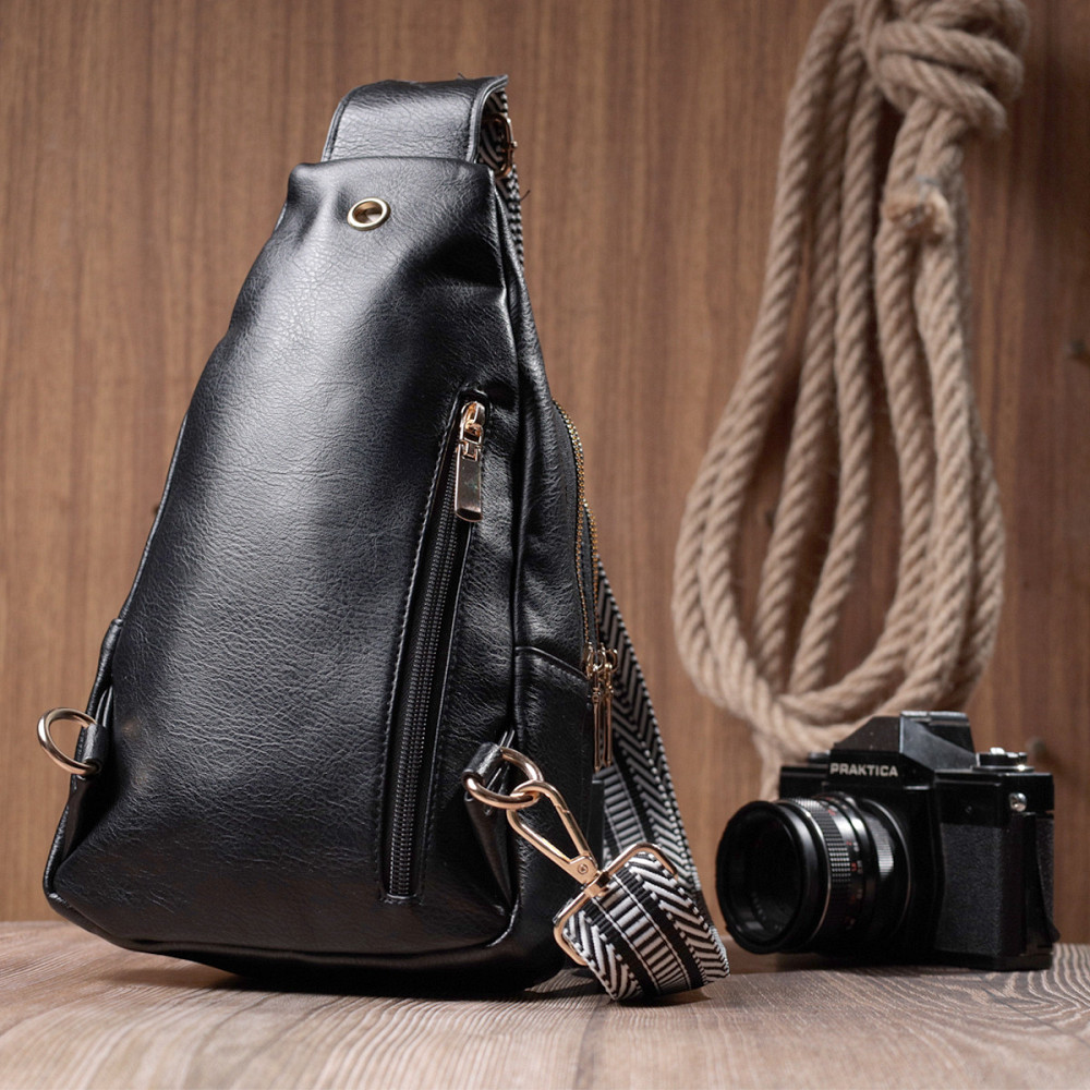 Интересная женская сумка с одной лямкой через плечо из экокожи Vintage 22759 Черный Киев - изображение 10