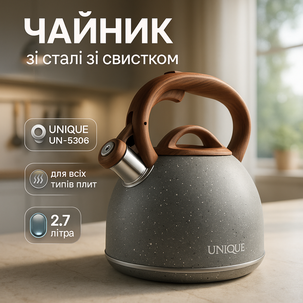 Круглый чайник со свистком 3л Unique, Чайник со свистком с одинарным дном с одинарным дном CY-74 Львов - изображение 12