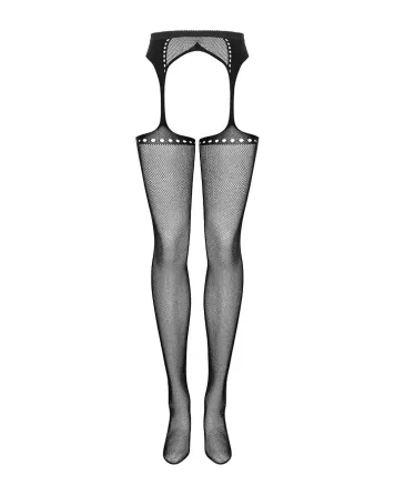 Сітчасті панчохи-стокінги зі стрілкою Obsessive Garter stockings S314 S/M/L, чорні, імітація гартері Львов