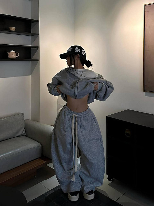 Женский стильный oversize костюм: худи + широкие брюки  тринитка на флисе Одесса - изображение 2