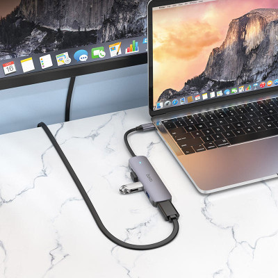 Концентратор HOCO USB-C to HDMI+USB3.0+2xUSB2.0+PD HB27 Metal Gray (6931474769329) Винница - изображение 6