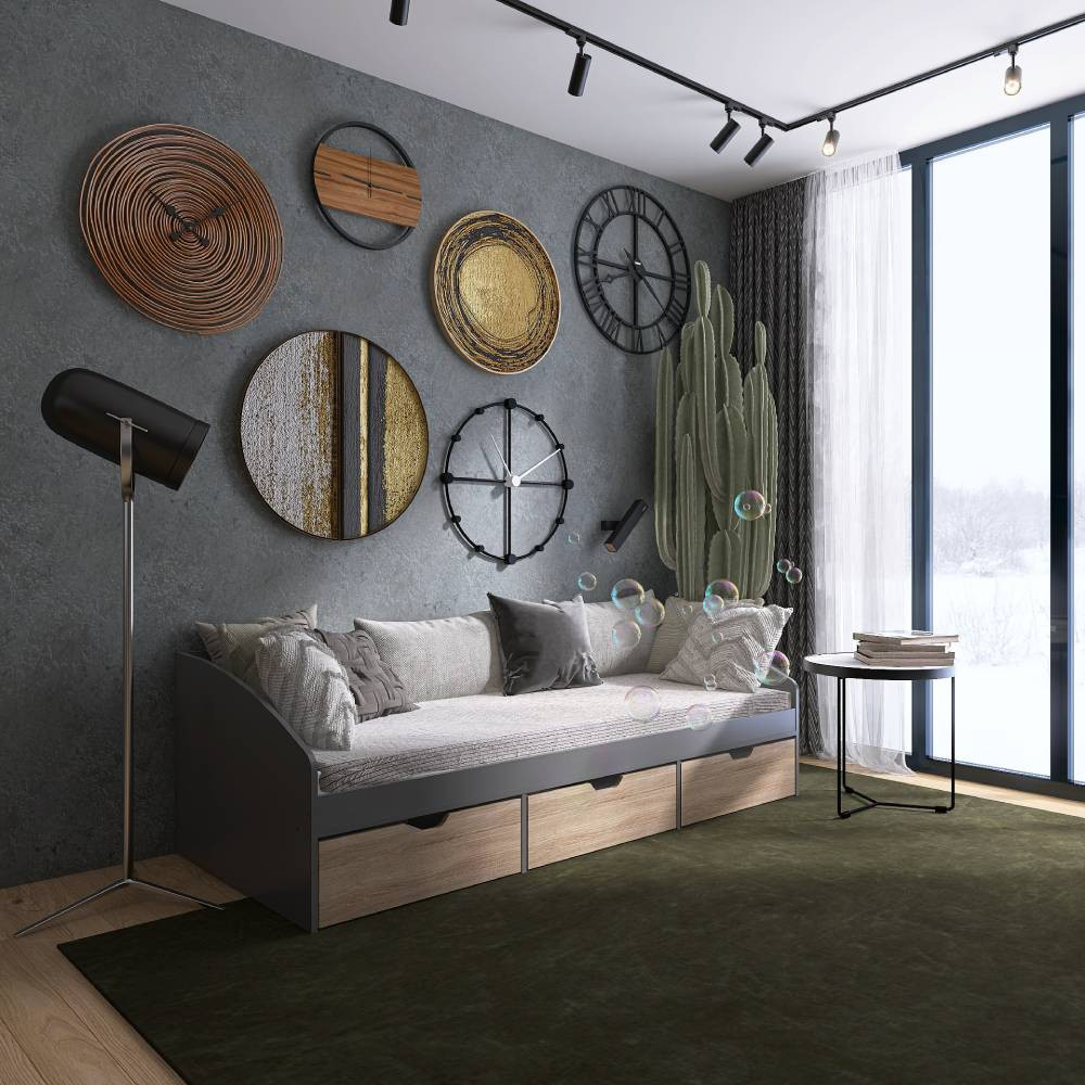 Ліжко односпальне з ящиками Еверест Комфорт 3 193х84х59 см Графіт/Дуб сонома (DTM-073832) Львів - фото 8