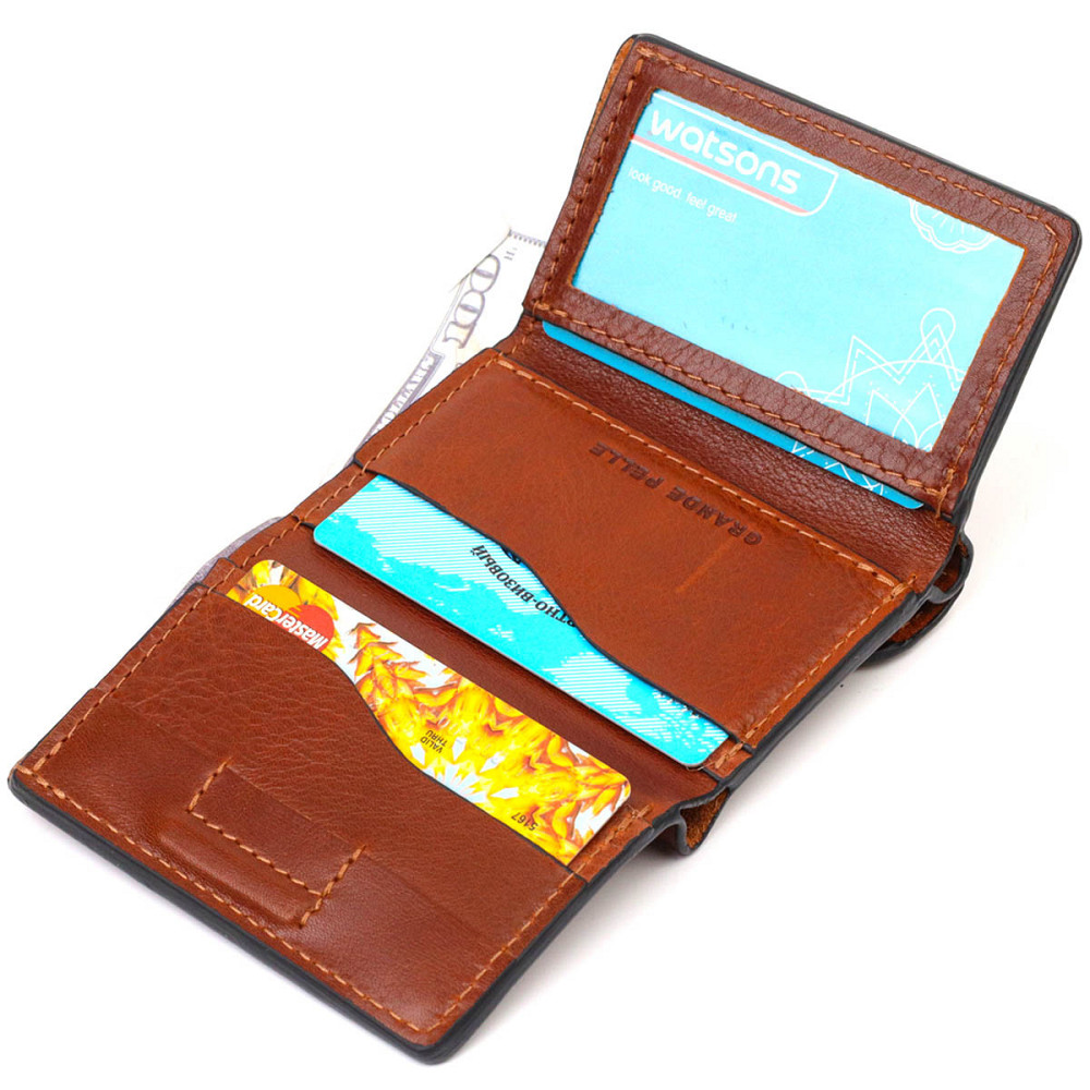 Стильний чоловічий гаманець у три складання Коричневий (GRANDE PELLE) Київ - фото 10