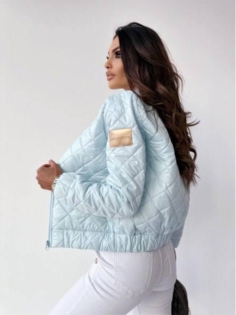 Женская короткая стеганая куртка без капюшона плащевка с водоотталкивающей пропиткой с утеплением силикон Голубой, 54/56 Одесса - изображение 2