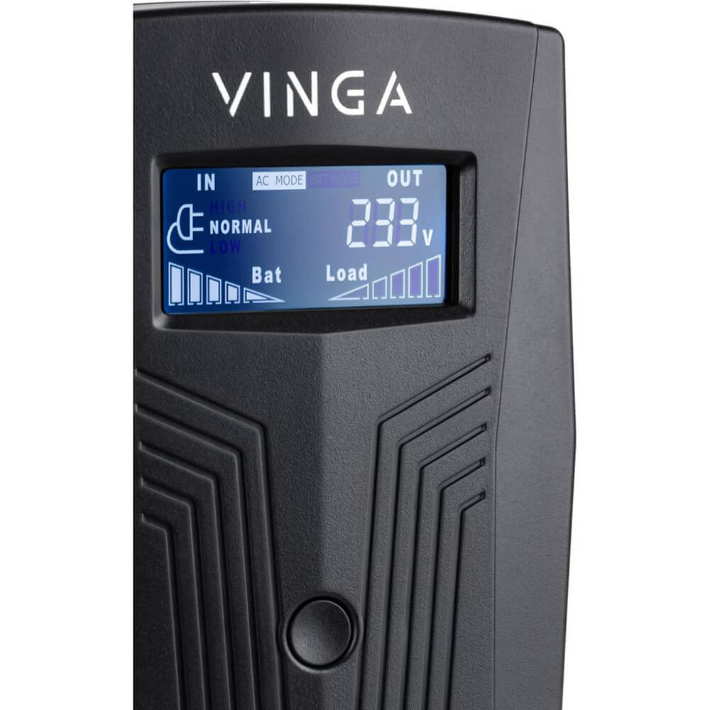 Джерело безперебійного живлення Vinga VPC-600PU 600ВА / 360 Вт з LCD-дисплеєм з USB у пластиковому корпусі Киев - изображение 3