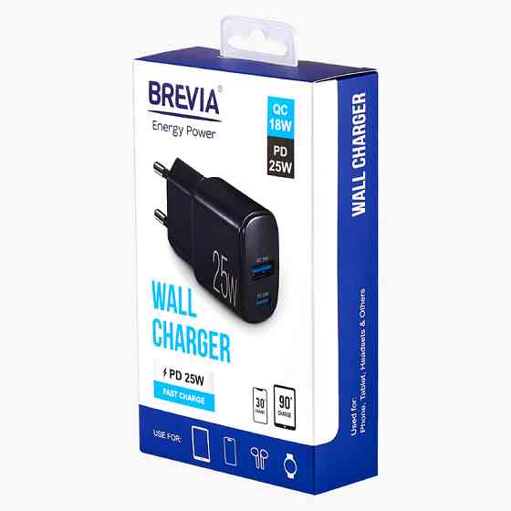 Сетевое зарядное устройство Brevia ePower PD25W USB-C+USB-A черный Львов