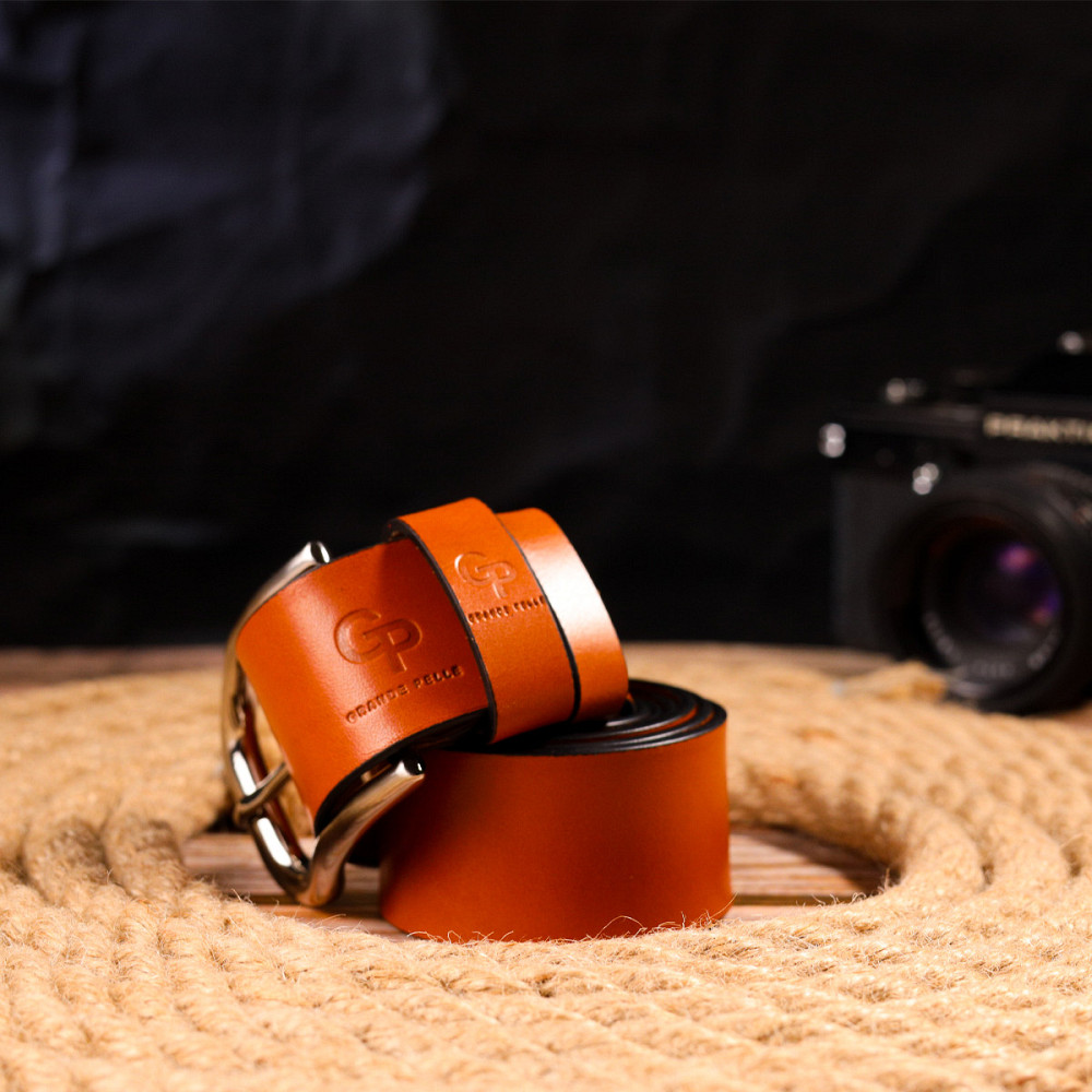 Якісний ремінь для чоловіків з натуральної шкіри Рудий (GRANDE PELLE) Київ - фото 3