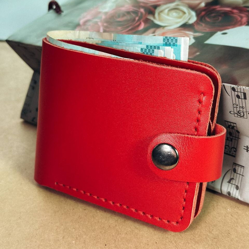 Гаманець шкіряний жіночий Червоний Біфолд маленький, стильний, модний, з відділеннями для карт та купюрMasterSem Київ - фото 1
