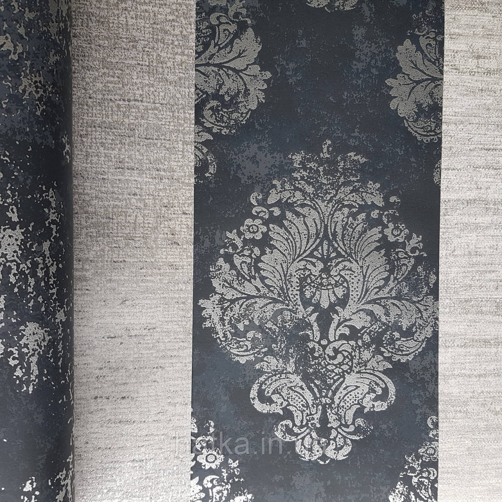 Шпалери флізелінові еко Galerie Metallic FX 0,53Х10 англійські вензелі срібні структурних на чорному тлі Київ - фото 2