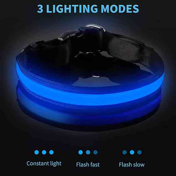 Светящийся ошейник для собак Cuwada, LED-ошейник, USB-аккумуляторный, водонепроницаемый, регулируемы Киев