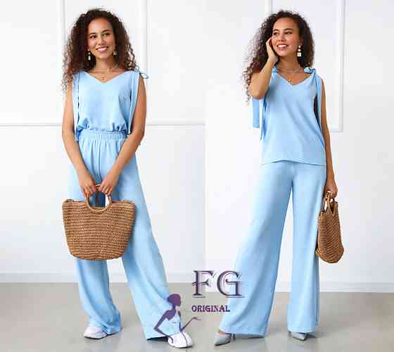 Літній жіночий костюм із широкими штанами "Ясмин" оптом | Норма та батал | Розпродаж моделі Блакитний, 48 Київ