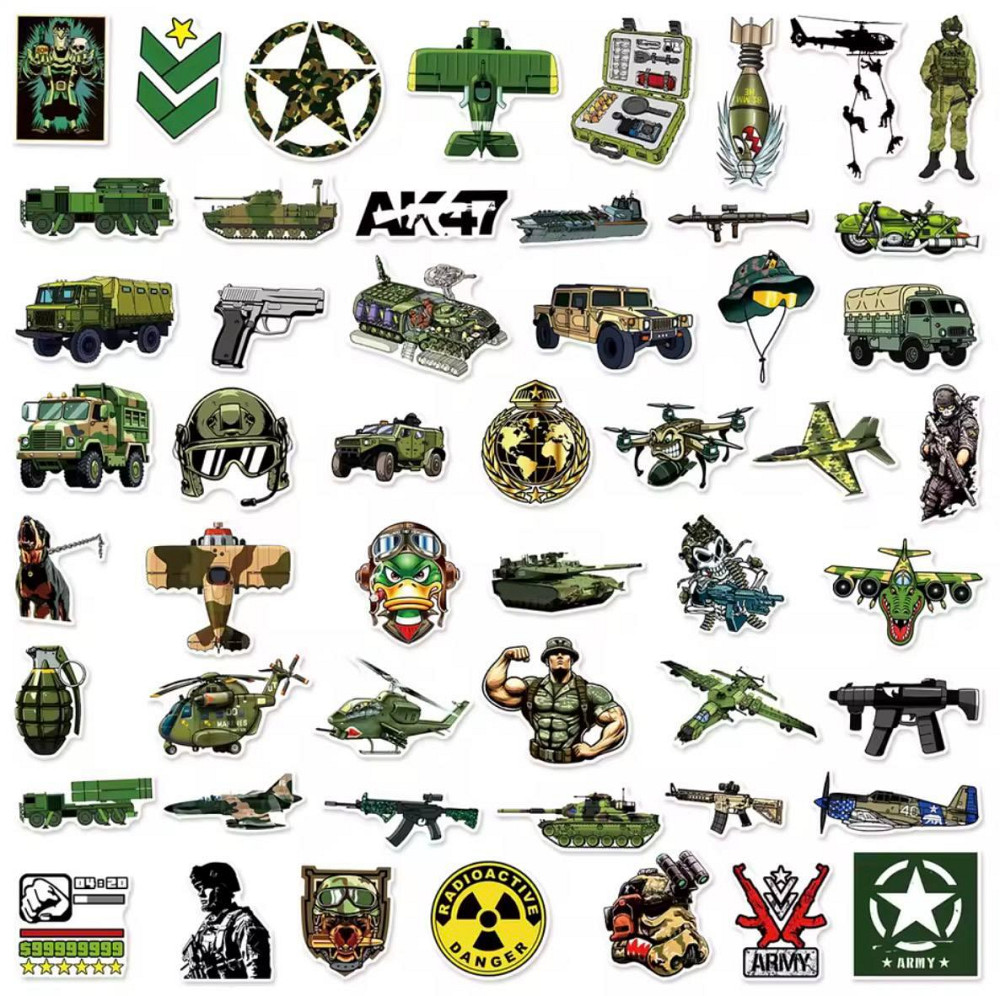 Набор виниловых наклеек 50 шт Army Military Sticker Pack военная техника солдаты самолеты танки Киев - изображение 4