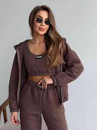 Жіночий прогулянковий костюм трійка: кофта топ і штани Капітон Одеса