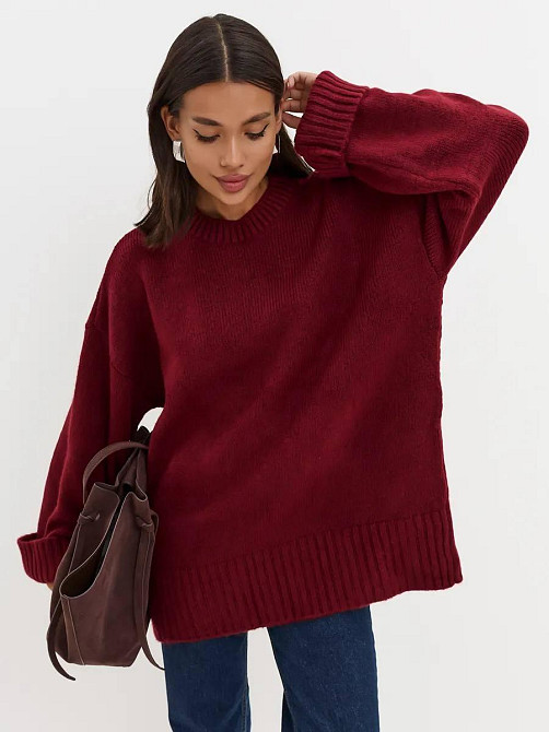 Женский базовый оверсайз свитер машинная вязка Бордо Одесса - изображение 1