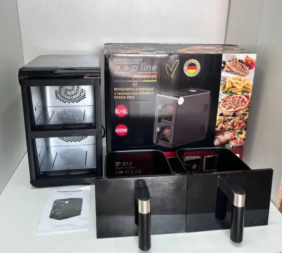 Аэрофритюрница двухкамерная Zepline ZP-212 4200 Вт 8L+8L, 10 программ, сенсорное управление, 16 л Киев