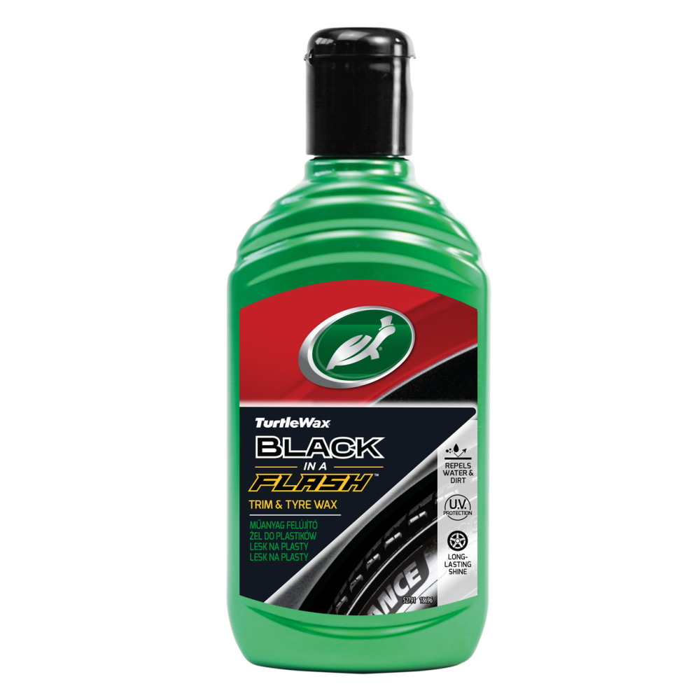 TURTLE WAX 52855 — Поліроль-реставратор для зовнішнього пластику та шин Black in a Flash 300 мл | Чорний колір, блиск та швидкий д Ковель - фото 1