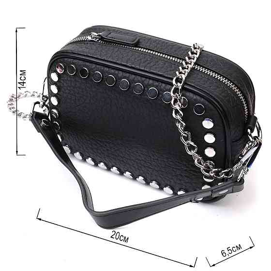 Стильная сумка декорированная металлическими кнопками из натуральной кожи Vintage 22333 Черная Киев