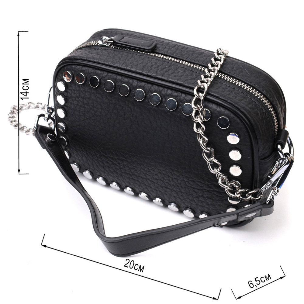 Стильна сумка декорована металевими кнопками з натуральної шкіри Vintage 22333 Чорна Київ - фото 3