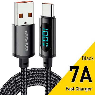 Дата кабель USB 2.0 AM to USB-C 1.0m 7A LED black Essager (EXCT-XY01-P) Винница - изображение 1