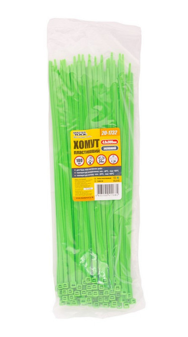 MASTERTOOL Хомут нейлоновий MASTERTOOL 4.8х300 мм 100 шт зелений 20-1732 Киев - изображение 4