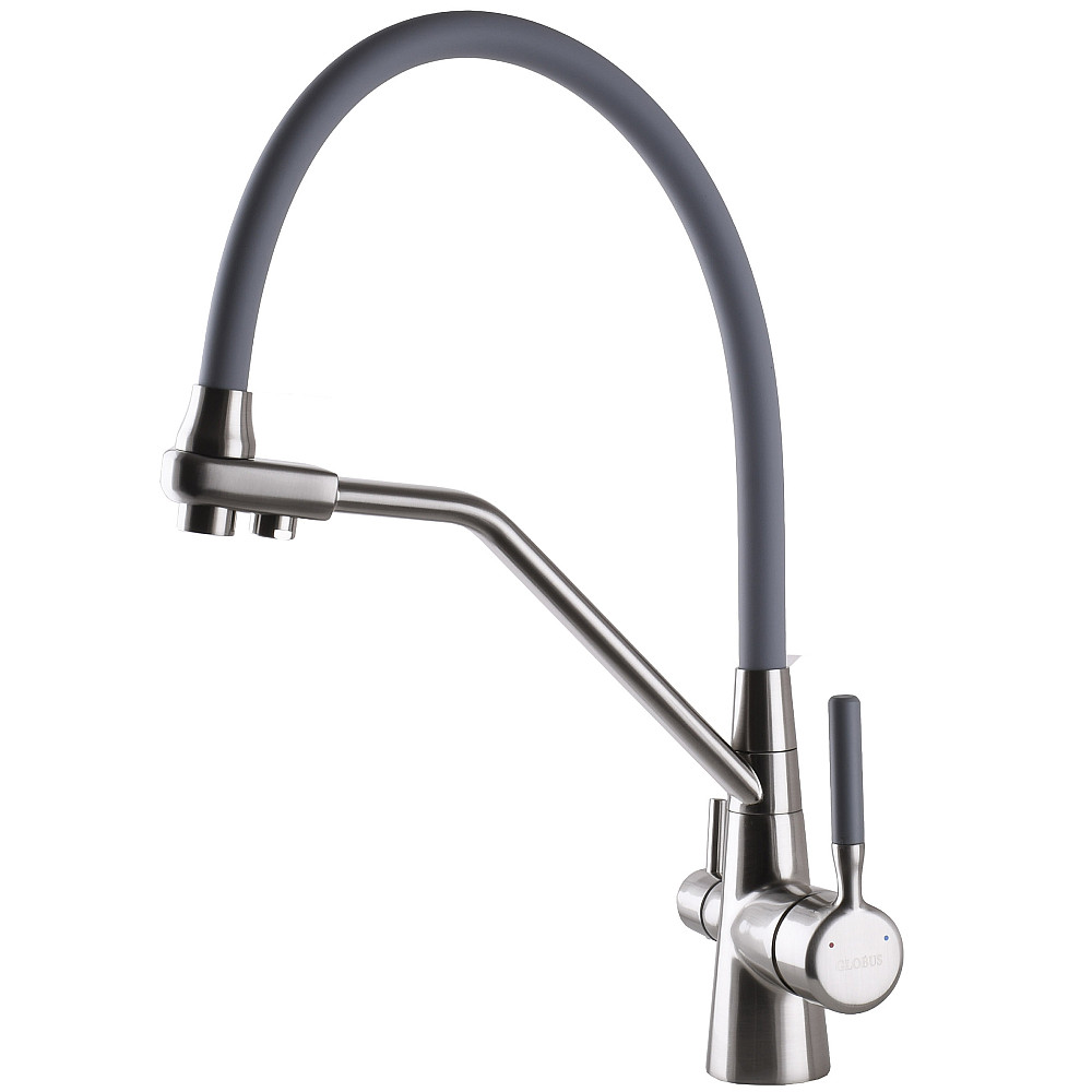 Змішувач для кухні під осмос Globus Lux GLLR-0800-08-02 гофрований  на гайці латунь,Сталь-Сірий Луцк - изображение 2