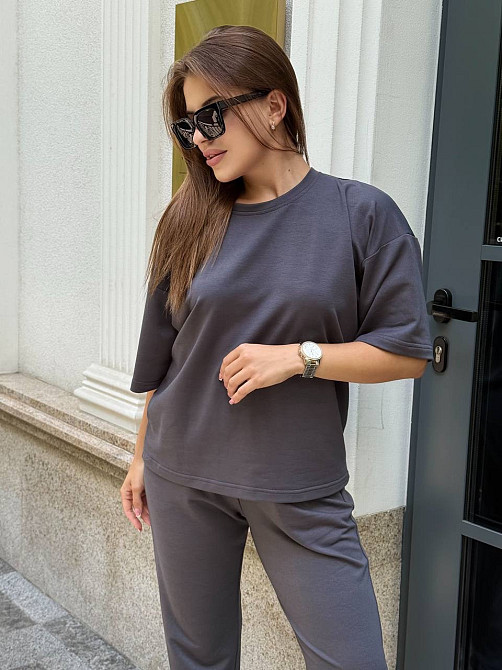 Спортивный костюм женский футболка и штаны джогеры Графитовый XL-XXL Харьков - изображение 2