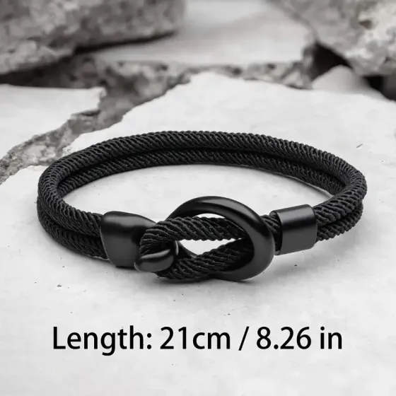 Браслет унисекс чёрного цвета из шнура с узлом – минималистичный аксессуар, подарок для него и неё, 21 см Киев