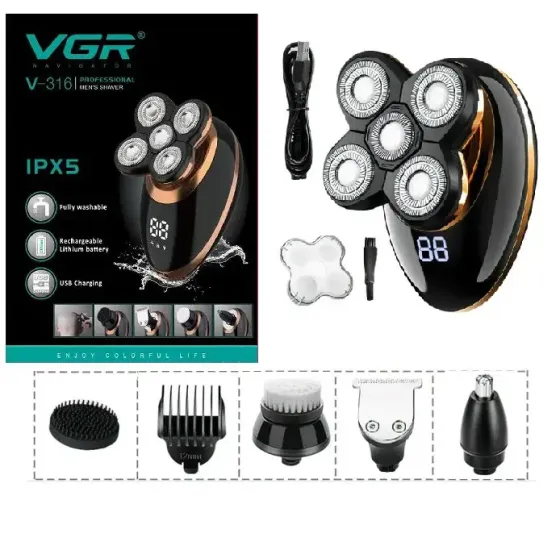 Тример для бороди 5 в 1 VGR V-316 з насадками, USB зарядкою, LCD дисплеєм та водозахистом IPX5 Одеса