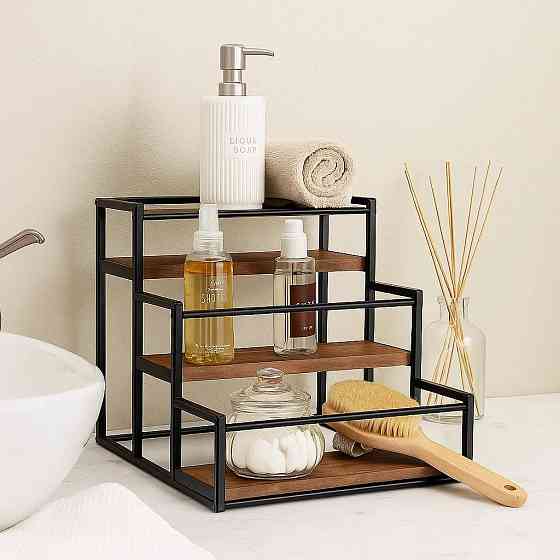 Полка для кухни ванной или бара на 3 ступени для бутылок деревянная,стойка настольная ступенчатая для сиропов Каменец-Подольский