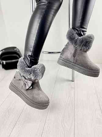 Женские ботинки 8322-6 серые эко-замша зима высота 18 см скрытая танкетка 7.5 см 38р. 39р. (115 Коломия