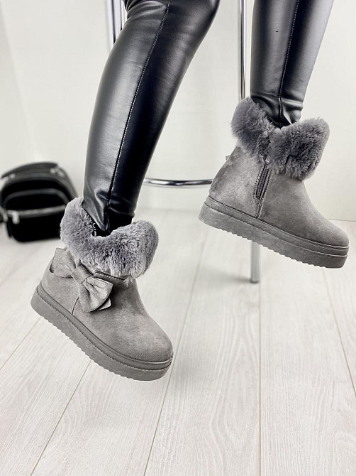 Женские ботинки 8322-6 серые эко-замша зима высота 18 см скрытая танкетка 7.5 см 38р. 39р. (115 Коломыя - изображение 5