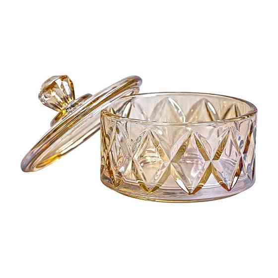 Коричневая стеклянная конфетница с крышкой 10 см Киев