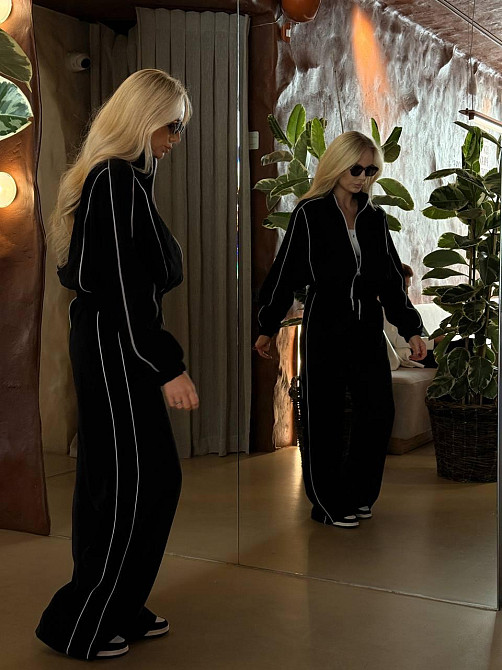 Женский стильный костюм двойка: кофта и штаны в спортивном стиле купра с бархатным напылением Черный, 44/46 Одесса - изображение 4