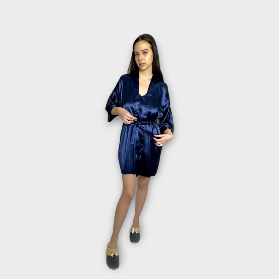 Халат женский сатиновый под пояс длина 90см Голубой 3XL/4XL Харьков