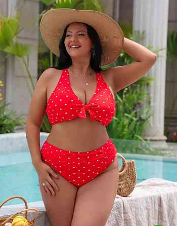 Купальник женский в горошек батал раздельный красный 4XL Киев