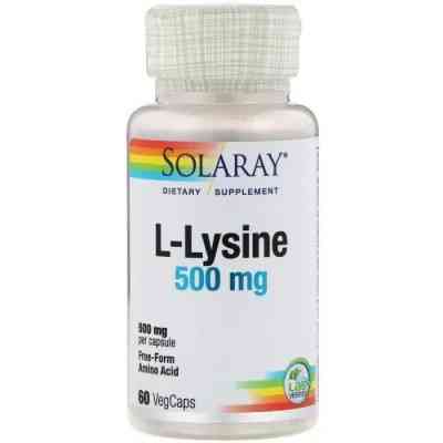 Аминокислота Solaray L-Лизин, L-Lysine, 500 мг, 60 Капсул (SOR-04940) Винница