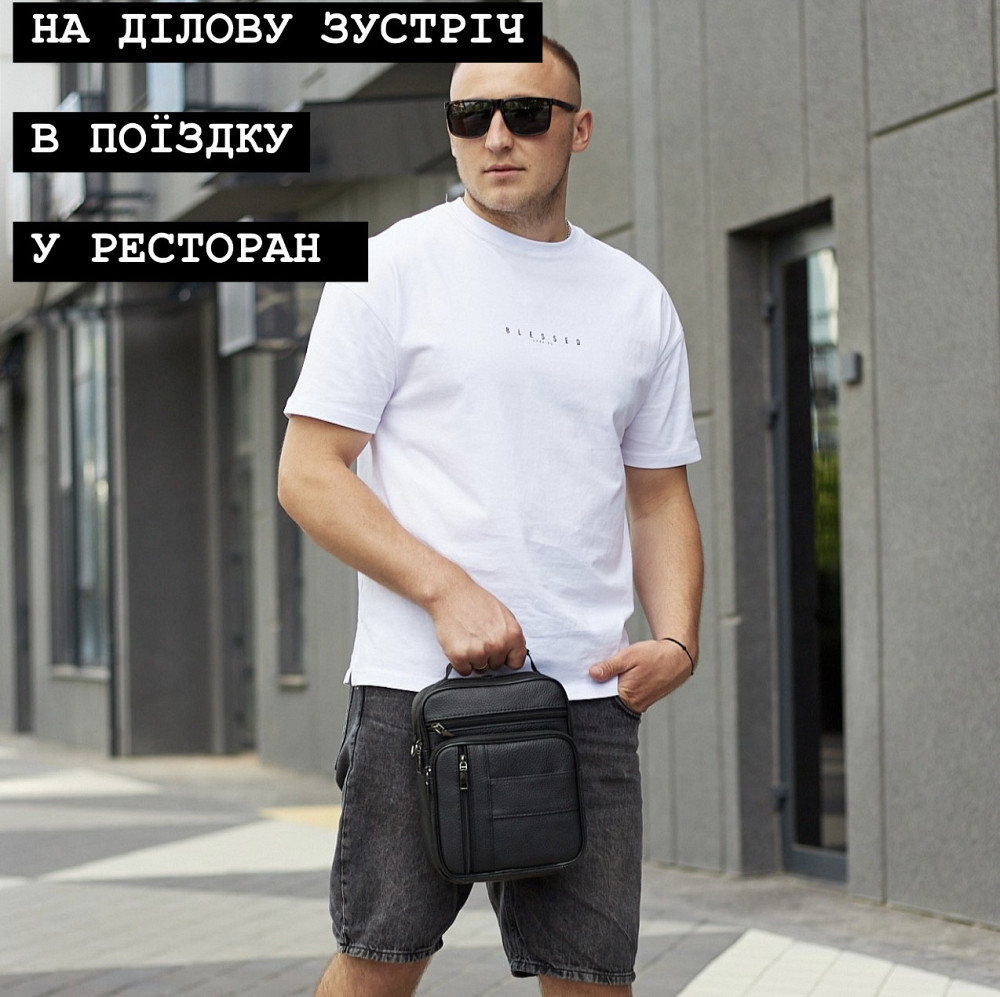 Мужская кожаная сумка через плечо Bexhill черная Киев - изображение 8