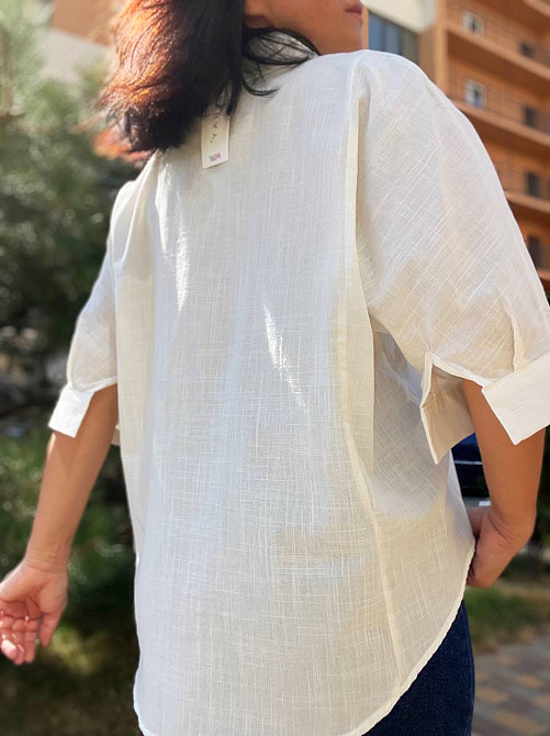 Сорочка жіноча Mix Ray 4016 оверсайз вільного крою лляна молочна, молочний, M Київ - фото 9