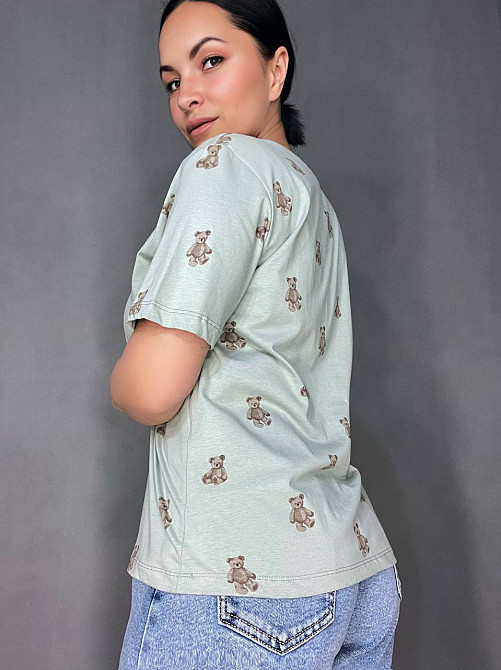 Футболка жіноча Pepper&mint CB24-35 ведмедики принт оливкова, оливковий, M Київ - фото 6