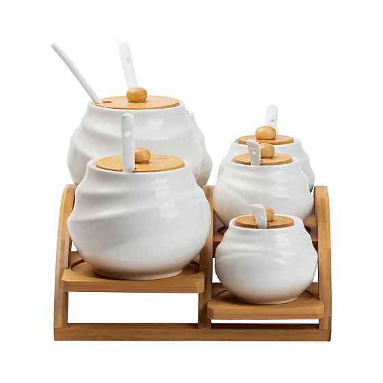 Банки для сипучих продуктів 7 штук по 200 мл та 500 мл на бамбуковій підставці HP1231 Київ